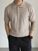 Camiseta de Tricô com Gola em Mistura de Tencel e Linho com Textura Âmbar, Versátil Polo de Manga Curta para o Dia a Dia