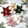 Decoración para árbol de Navidad con bordes dorados, flores artificiales de terciopelo de alta gama, ramas de Navidad, flores eternas, cabezas de flores de Navidad