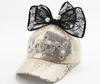 Bonita gorra para niños, nueva, con lentejuelas y lazo grande, gorra de béisbol de malla con visera de perla para bebé, protección solar de verano