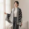 Xale grande de luxo estilo "old money", dupla face, para mulheres, cachecol jacquard de cashmere sintético, adequado para o trajeto e ambientes com ar condicionado, com franjas