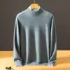 Novo suéter masculino de cashmere com gola alta discreta, versátil, simples, solto, estiloso, camisa base de lã tricotada