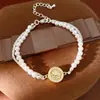 Pulseira de Pérolas Dupla Camada com Estrela de Zircônia Redonda com Contas, Pulseira de Luxo de Alta Qualidade, Joia de Moda Elegante e Exquisita