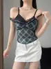 1825# Nuevo Estilo Cuadros Sexy Camisola Chaleco Mujer Sencillo Ropa Exterior Top Tubo Básico Espalda Bonita Moda Copa Fija