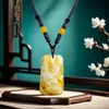 Colar de Cera de Abelha Amarela Óleo de Frango Pingente Longo Âmbar Gota d'Água Masculino Estilo Étnico Retro Cordão de Jade Corrente para Suéter