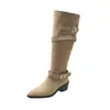 Botas Apiladas Retro Marrones para Mujer 2026 Otoño Invierno Nuevas Botas de Caballero por Encima de la Rodilla a Media Pantorrilla Punta Puntiaguda Estilo Western Maillard
