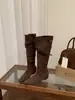 Botas de vaquero retro para mujer hasta la pantorrilla con punta fina y aumento de altura interior, estilo coreano 2026, 4 cm, estilo western, nuevo modelo otoño e invierno