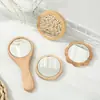 Espejo de maquillaje especial transfronterizo con mango, espejo de tocador de bambú y madera, espejo pequeño portátil de mano de alto valor para uso doméstico