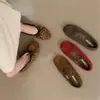Primer Encuentro Temporada Zapatos Esponjosos Forrados de Lana con Lazo Suave Estilo Francés para Mujer 2026 Otoño/Invierno Nuevos Bailarinas Planas Estilo Hada