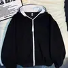 Sudadera con capucha y cremallera Color-Block Otoño 2026 para Hombre, Estilo Casual Holgado de Moda, Diseño Versátil, Chaqueta con Capucha