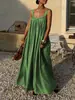 Vestido de Mujer, Nuevo Estilo de Verano, Espalda Hueca, Vestido de Mujer Estilo Vacaciones, Elegante Vestido Largo de Tirantes Plisado Estilo Francés