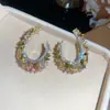 Pendientes de Cenicienta Ganso Piedra Preciosa Amarilla Lazo Flor Oro Real 18K Chapados en Oro Pendientes de Lujo Ligero Pendientes de Gama Alta