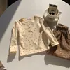 Camiseta de Otoño para Niñas con Lunares, Nuevo Diseño de Primavera y Otoño con Botones, Manga Larga Redonda Casual, Prenda Base