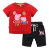 Camiseta de Niños 2023 Verano Nuevo Cerdo Globo Comercio Exterior ins Estilo Coreano Algodón Pantalones Cortos de Manga Corta para Niños Traje de Dos Piezas