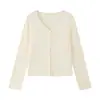 Novidades de Outono Roupas Femininas Veludo Nuvem Gola V Cardigã Pequeno Outono Versátil Peça de Sobrepor Básica Acabamento com Babados Tricô Curto