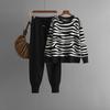 Traje casual de moda de punto de leopardo para mujer de comercio exterior transfronterizo otoño e invierno 2024 nuevo, conjunto de dos piezas con leggings