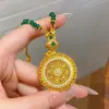 Nuevo Collar Estilo Chino Imitación Piedra Natural Verde Jade con Cuentas de Brújula de Ocho Tesoros Huecas Giratorias, Cadena para el Cabello de Adivinación Estilo Chino