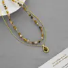 Collar de Piedra Ojo de Tigre Estilo Mismo de Dilireba para Otoño e Invierno, Color Castaño, Lujo Ligero, Sensación de Alta Gama, Cadena de Clavícula en Capas