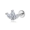 Pendientes Brillantes de Plata de Ley S925 para Piercing con Cierre Plano para Mujer, Incrustados con Circonita, Tachuelas para Cartílago Auricular con Espiral Interno, Joyería de Plata para Comercio Electrónico