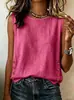 2026 Amazon Europa Transfronterizo Verano Nuevo Ropa de Mujer Cuello Redondo Casual Holgada Botón Algodón Lino Color Sólido Camiseta