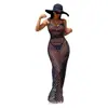 En stock 2025 Explosiones Europeas y Americanas Comercio Transfronterizo Exterior Vestido Casual Sexy de Malla Semitransparente con Abertura en el Cuello y Espalda Abierta con Puntos Ondulados Huecos