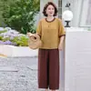Conjunto de dos piezas de moda para mujeres de mediana edad y mayores, cuello redondo, manga corta, pantalones de pierna ancha, nuevo conjunto de verano moderno estilo coreano para mamás