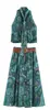 Ropa europea y americana para mujer transfronteriza, popular en AliExpress: top estampado a la moda + cuello halter decorado con lazo + falda de cinturón estampada