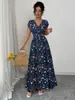 Vestido Largo de Nuevo Estilo 2026 con Cuello en V Francés y Ceñido a la Cintura, Vestido Elegante y Gracioso para Venta Transfronteriza Europea y Americana en Amazon y Aliexpress