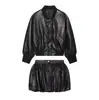 Roupas Femininas Transfronteiriças 2026 Moda Europeia e Americana Jaqueta de Couro com Zíper Decorado Solta + Conjunto de Shorts Feminino F71242/49