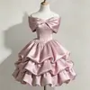 Vestido de Festa com Gravata Borboleta, Cor Sólida, Ombro a Ombro, Adequado para Anfitriãs de Aniversário, Uso Diário, Vestido Fofo e Doce