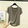 Nueva Camiseta de Manga Corta de Modal para Mujer, Primavera/Verano, Blanca, Cuello en U Amplio, Seda de Hielo, Corte Holgado, Top Adelgazante, Camiseta Básica, Ropa de Casa