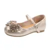 Sapatos Mary Jane com Laço de Strass para Mulheres, Novo Estilo Verão 2026, Sapatos Baixos de Couro para Ballet que Aumentam a Altura