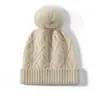 Chapéu de Lã Cable Cor Pura Novo Outono e Inverno Feminino Quente para Exterior Espesso com PomPom Removível Chapéu de Tricô