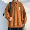 Moletom Minimalista de Cor Sólida com Gola Reversível Casual Chic para Homens, Primavera e Outono 2026, Camisa Polo Tendência de Marca com Caimento Solto