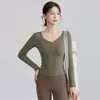 Henry Manga Longa Feminino 2026 Outono/Inverno Novo Yoga Fitness Design de Botão Treinamento ao Ar Livre Pilates Top Feminino