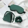 Máscara de Olho de Três Peças Bolsa de Pano Elástico de Cabelo Seda de Imitação Máscara de Olho para Dormir de Viagem Conjunto de Bloqueio de Luz Respirável para Pausa para Almoço Pronto para Venda