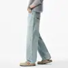 Jeans nuevos de estilo americano color azul claro para hombre, pantalones rectos lavados de alta calle americana para otoño, pantalones largos retro de moda