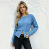 Suéter transfronterizo de comercio exterior europeo y americano para mujer, Amazon de punto liso trenzado con cremallera, ajuste ceñido, cuello redondo, top de punto para mujer