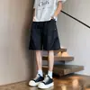 Calça Pleated de Secagem Rápida com Rebites de Cinco Pontos, Modelagem Solta, Marca da Moda, Shorts Casuais de Verão de Comprimento Médio para Homens