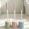 Cepillo para inodoro de color macarrón con base, cepillo de limpieza para baño del hogar de mango largo