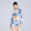Biquíni de Quatro Peças Estilo Desejo Puro para Mulheres 2025 Praia Protetor Solar Renda Nova Manga Longa Tie-Dye
