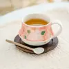 Taza de Café con Flor de Rosa Blanca Hecha en Fábrica, Taza de Cerámica para Beber, Taza Exquisita de Gama Alta para Latte Art, Taza para el Té de la Tarde