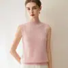 Colete de malha 100% cashmere puro para mulheres, novo estilo outono e inverno, suéter gola alta, versátil regata de malha sem mangas para usar por cima