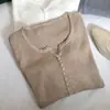 Outono/Inverno Novo Retrô Slim-fit Gola Redonda Justo Pulôver Camada Base Malha Top para Mulheres Fino Manga Longa