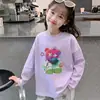 Estilo Novo Primavera e Outono Solto Gola Redonda Roupa Íntima Moda Infantil Feminina Camiseta de Algodão Puro Manga Longa para Crianças Maiores Tendência Top Feminino