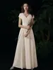 Vestido Largo Toast para la Novia en Otoño Francés de Gama Alta Pequeño Elegante Vestido de Noche Vestido Rojo de Compromiso para Mujeres