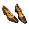Zapatos Mary Jane Franceses de Tacón Alto para Mujer de Boca Baja Retro de Primavera y Otoño con Punta Cuadrada Pequeña Tacones Gruesos Zapatos de Mujer de Piel Genuina