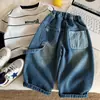 Calça jeans infantil Muye, roupas infantis de outono, calça comprida para meninos e meninas, calça rasgada da moda estilo coreano, calça reta solta para bebê