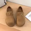 Sapatos Peludos Birkenstock de Solado Grosso Estilo Coreano 2026 para Mulheres Outono/Inverno Design de Fivela Única Forro de Lã Quente Calçados de Algodão com Solado Grosso