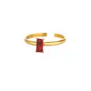 Amazon Explosiones Transfronterizas Sentido Avanzado del Diseño Anillo Dorado con Piedra Natal Anillo Simple Rectangular de Zirconia para Mujer