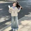 Sudadera Estilo Coreano para Niñas Primavera y Otoño Nueva Camisa Elegante para Niños Cuello Camisero Pulóver Niños Talla Mediana y Grande Estilo Escolar Top Falso de Dos Piezas